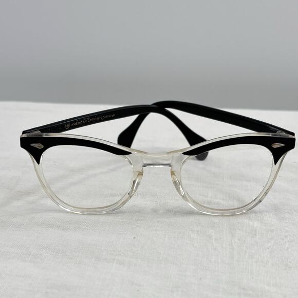 Vintage American Optical Cat Eye Eyeglasses Black Crystal Clear AO 44-22 USA main image 13